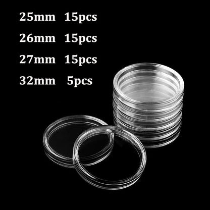 21/23/25/30/32/38/40/45mm Coinning Capsules Storage Box Clear Plastic Coinning Cases Holders Protector Coinning Capsules Storage