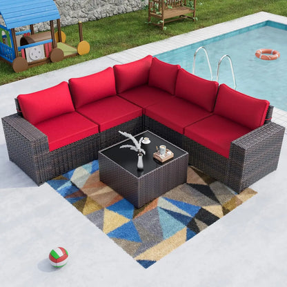 12 Pieces Outdoor Patio PE Rattan Sectional Sofa Set with Cushions & Tempered Glass Coffee Table for Garden Porch, Customized