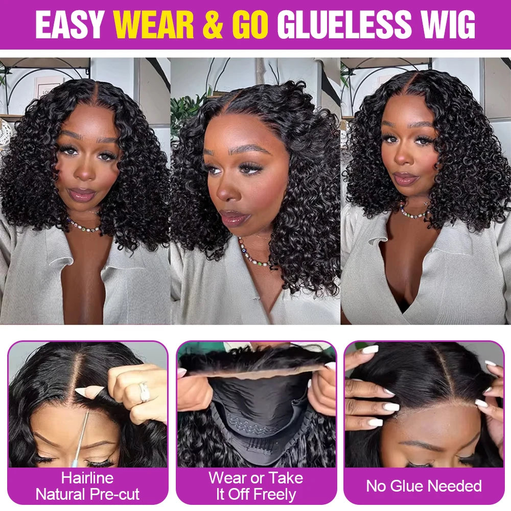Brazilian 13x4 Glueless Curly Lace Front Wig Short Bob Frontal Wig Deep Water Wave 13X6 Hd Lace Frontal Human Hair Wig For Women