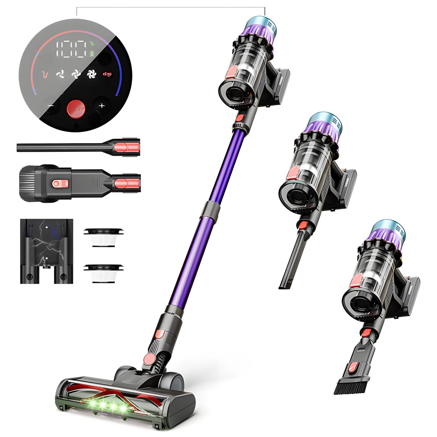 Cordless Vacuum Cleaner,45PKA Stick Vac with Tangle-Resistant Design, Up to 55 Minutes, Rechargeable, Lightweight