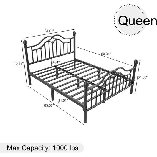 Queen Metal Bed Frame with Headboard and Footboard, Modern Iron Platform Bed Frame Support Up to 1200LBS, Under Bed,Customized