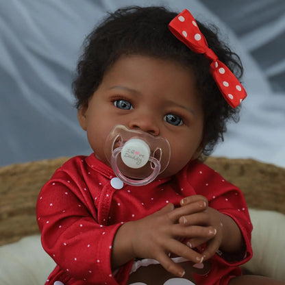 Risbecko 20 Inch Lifelike Black Reborn Baby Doll - African American Soft Cloth Body Doll - Birthday Gift/Christmas Gift