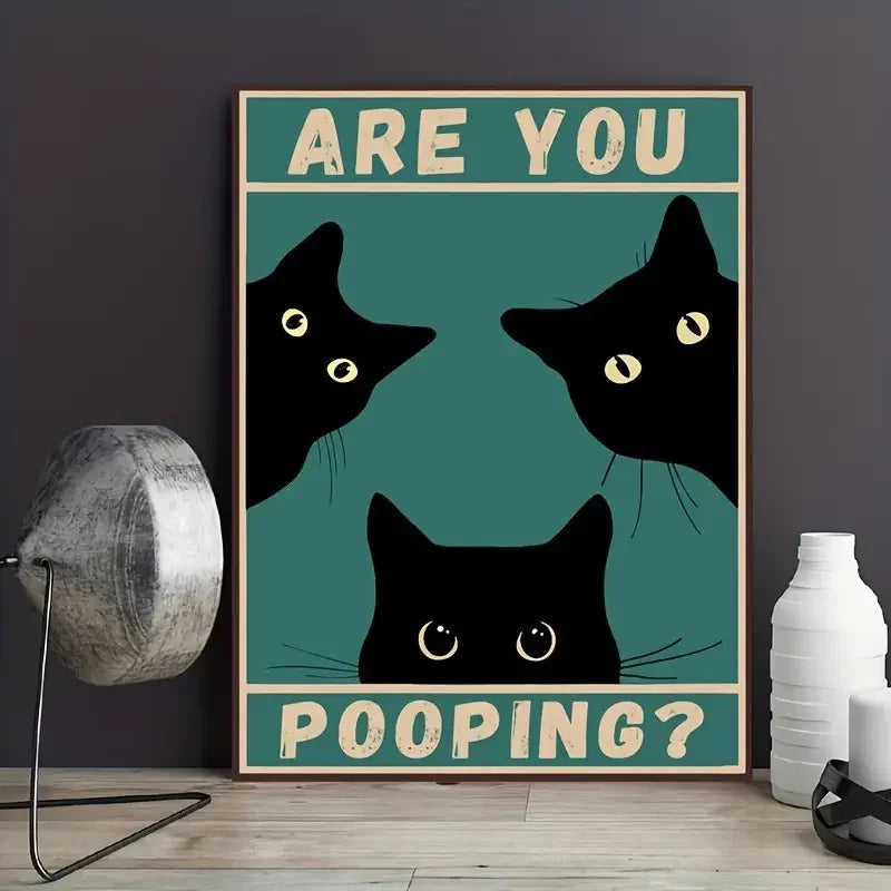 Art quote you are pooping black cat kitten reading newspaper in toilet funny animal poster retro art living room decoration