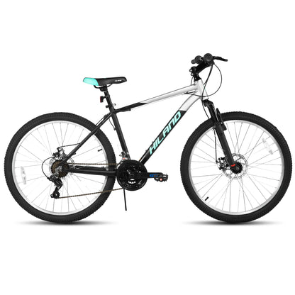 HILAND 26 27.5 Inch Men Student Aluminum Alloy Mountain Bike, 18 Speed Bike With Front And Rear Disc Brakes, Suspension Fork