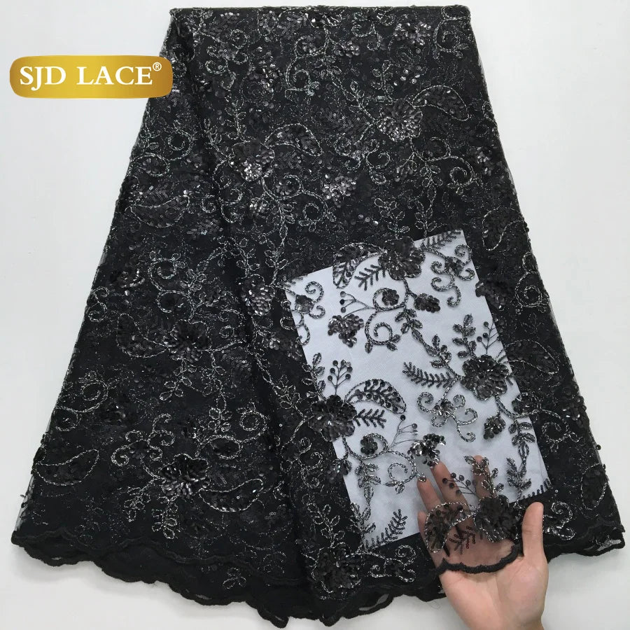 SJD LACE African Mesh Sequins Lace Fabric French Sequins Bridal Lace 2025 Hot Sale Nigerian Women Wedding Party Dresses Sew 4180