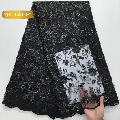 SJD LACE African Mesh Sequins Lace Fabric French Sequins Bridal Lace 2025 Hot Sale Nigerian Women Wedding Party Dresses Sew 4180