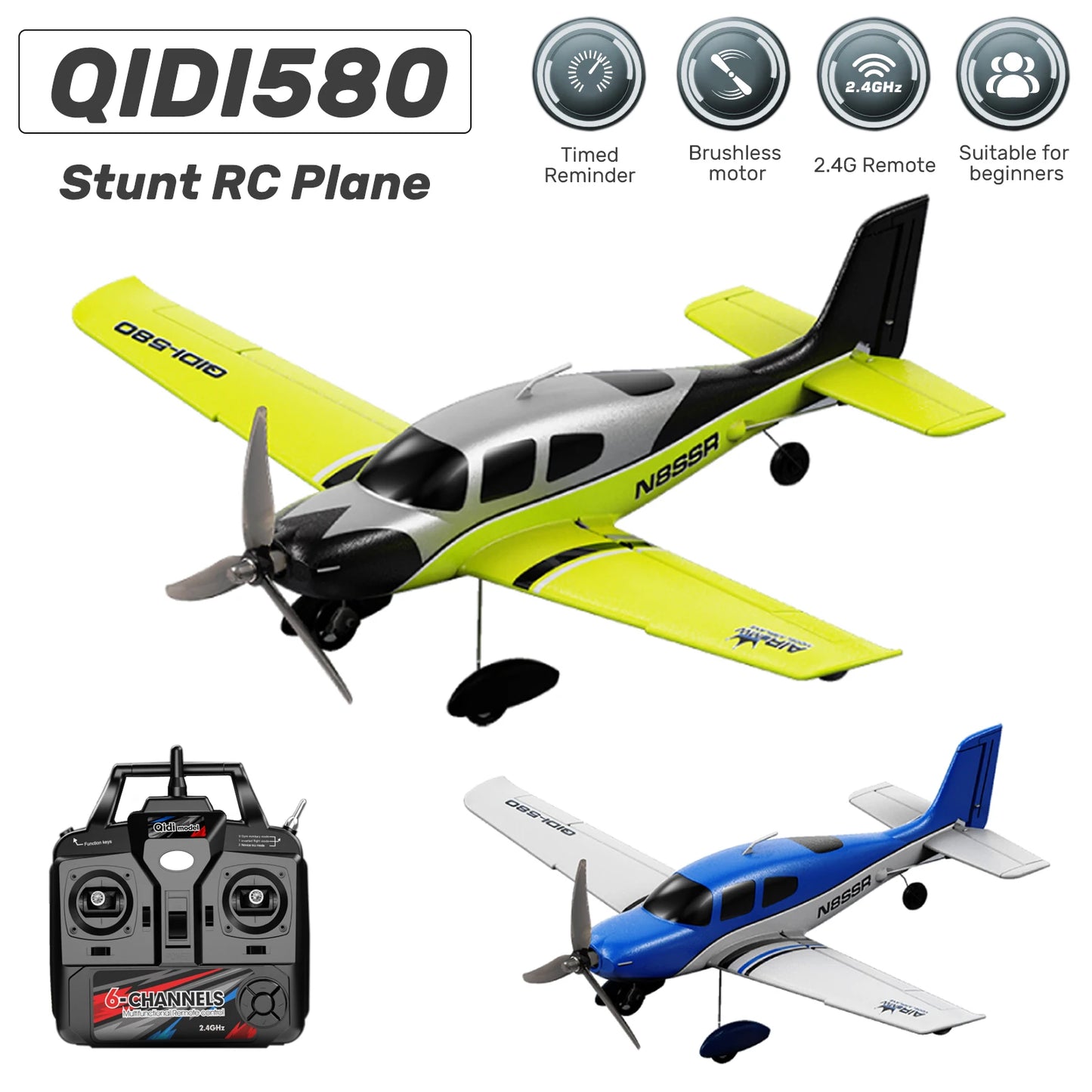 QIDI580 Stunt RC Glider Plane 4CH 2.4G Remote Control Brushless Aircraft EPP Foam Fixed Wing Airplane Model Toys for Children