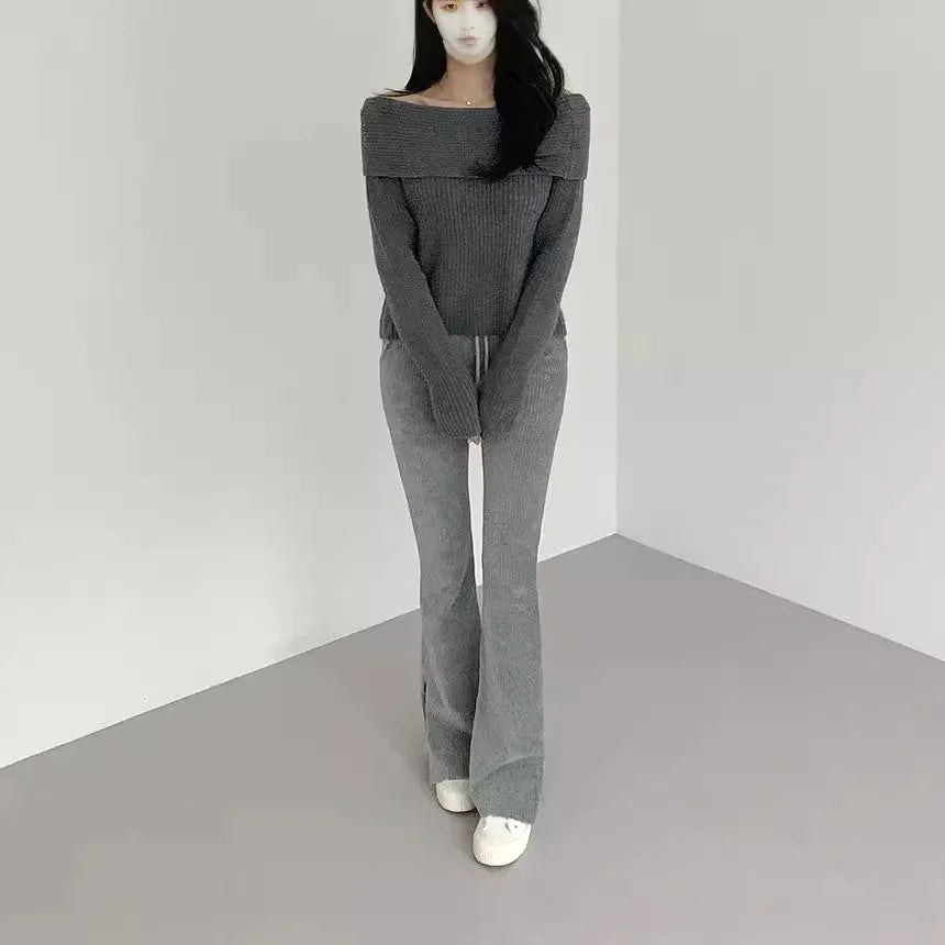 Korean Style Pure Desire One Shoulder Knitted Sweater Thickened Long Sleeve Slim Fit Women's Fashion Autumn Clothes