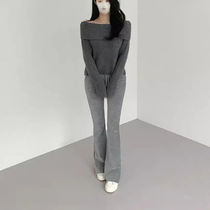 Korean Style Pure Desire One Shoulder Knitted Sweater Thickened Long Sleeve Slim Fit Women's Fashion Autumn Clothes