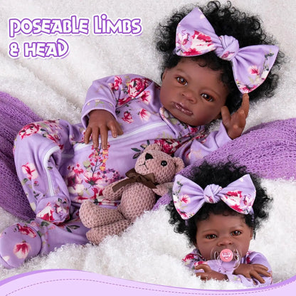 Risbecko 20 Inch Lifelike Black Reborn Baby Doll - African American Soft Cloth Body Doll - Birthday Gift/Christmas Gift