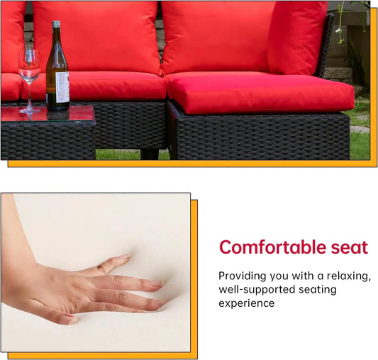 Patio Furniture Sets 5 Pieces Outdoor Wicker Conversation Set Sectional Sofa Rattan Chair for Outdoor Backyard Porch Poolside B