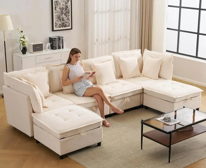133" U-Shaped Modern Sofa,Modular Sectional Cloud Couch with 2 Ottoman, Oversized Modular Sectional Sofa with Storage Customized