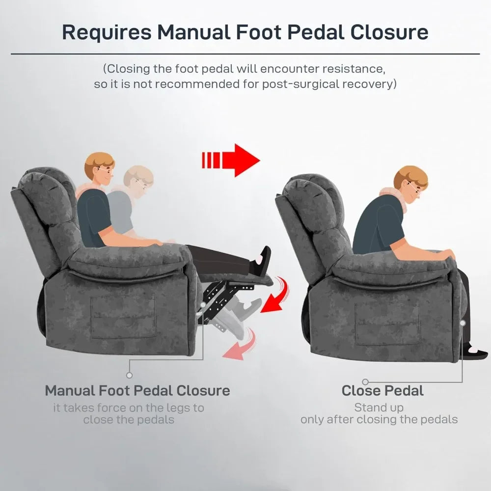 The New-Recliner Chair Modern Ergonomic Lounge Single Sofa Seat Living Room Gravity Recliners Foam Filling 2 Cup Holders & Side