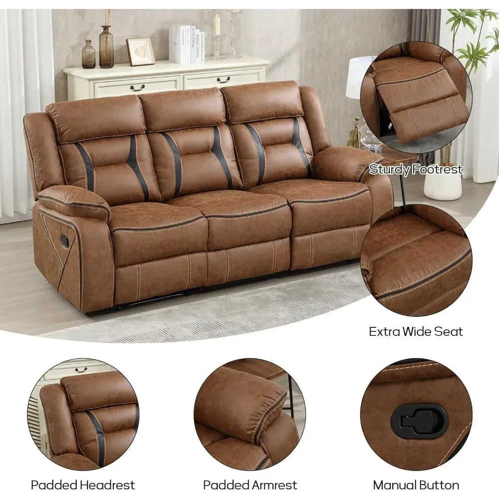 Minimalist faux leather manual reclining sofa, 3 seat recliner sofa chair, couch furniture for living room, furniture, meeting r