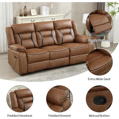 Minimalist faux leather manual reclining sofa, 3 seat recliner sofa chair, couch furniture for living room, furniture, meeting r