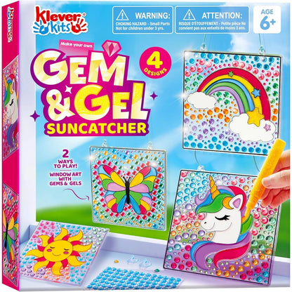 JOYFY 4PCS Window Art 2-in-1 Gems and Gels Suncatcher Diamond and Gels Arts & Crafts Toys for Kids Christmas Birthday Gifts