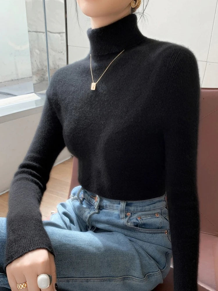 AOSSVIAO 2025 Autumn Winter Soft Turtleneck Cashmere Knitted Sweater Korean Style Slim Fit Solid Color Basics Pullovers