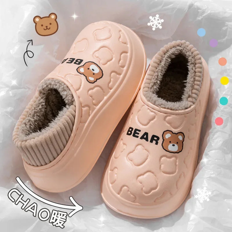 Comwarm Winter Furry Slippers For Women Waterproof Cotton Slides Platform Indoor Slides Fuzzy Warm Cozy Outdoor Women's Slippers
