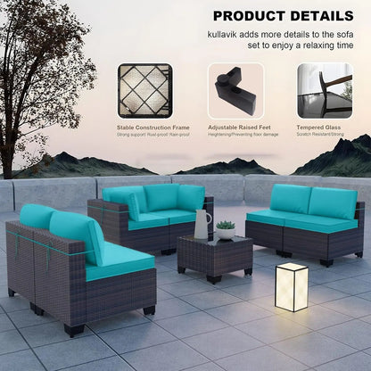 7 Pieces Outdoor Patio Furniture Set,Sectional Rattan Sofa Set Brown PE Rattan Wicker Patio Conversation Set with, Customized