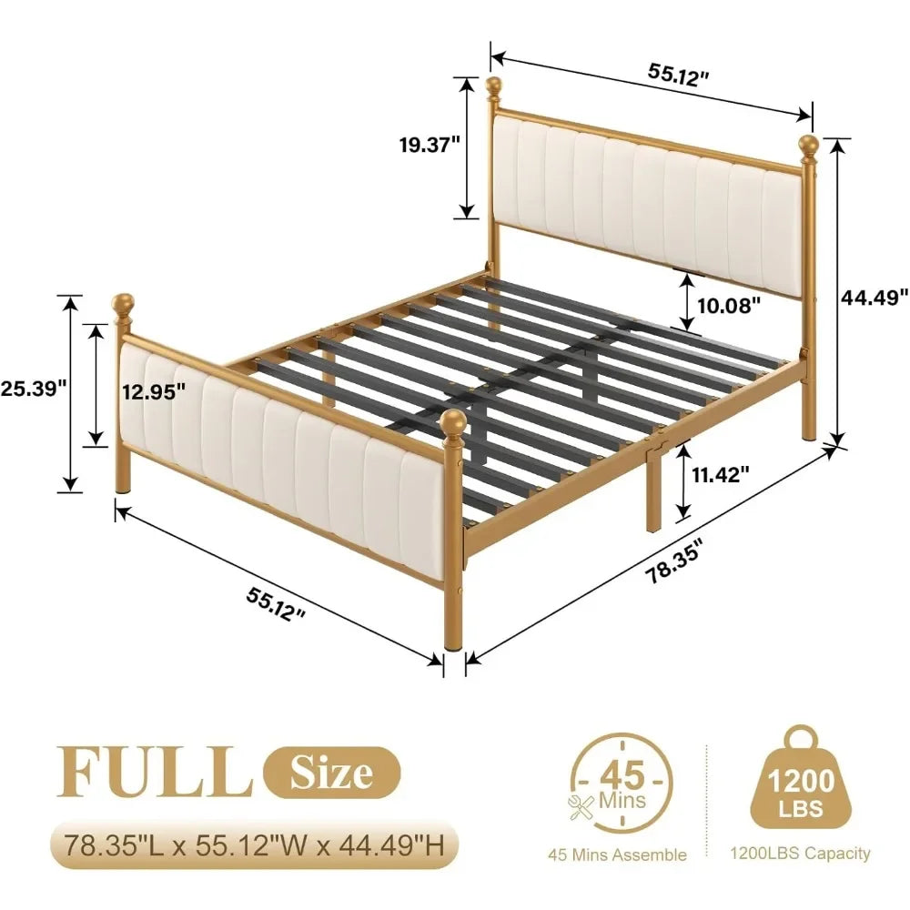 Bed Frame with Headboard, Upholstered Platform Metal Beds Frame Supported by Strong Metal Slats, No Box Spring Needed