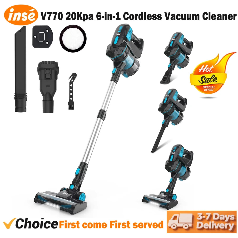 INSE V770 20KPa Powerful Cordless Vacuum Cleaner 6-in-1 Lightweight Stick Vacuum Up to 45min Runtime for Hard Floor Carpet Clean