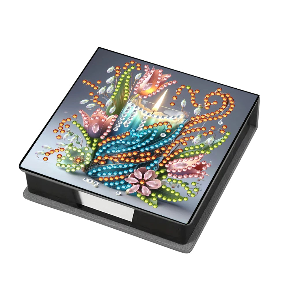 Flowers Leather Diamond Painting Notecard Box Gem Art Sticky Note Holder Gem Painting Memo Pad Holder Mosaic Kit for Home Office
