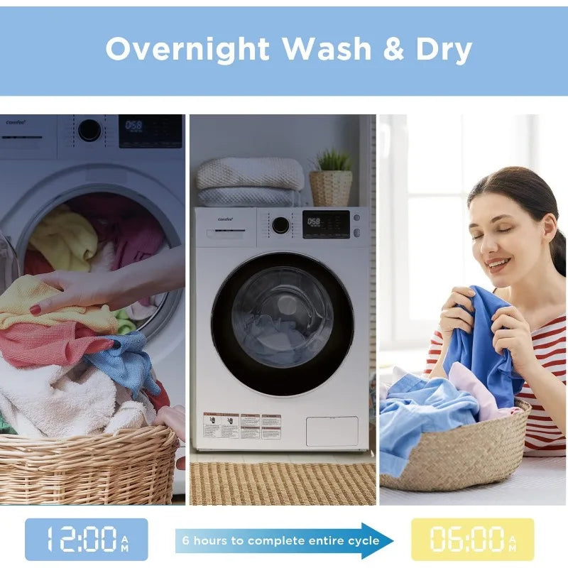 COMFEE’ 24"Washer and Dryer Combo 2.7cu.ft 26lbs Washing Machine Steam Care, Overnight Dry, No Shaking Front Load Full-Automatic