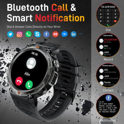 LaNikar KE3 Black Bluetooth Call Smart Watch Men Full Touch Screen Health Monitor With Flashlight Men SmartWatch For ios  Androi