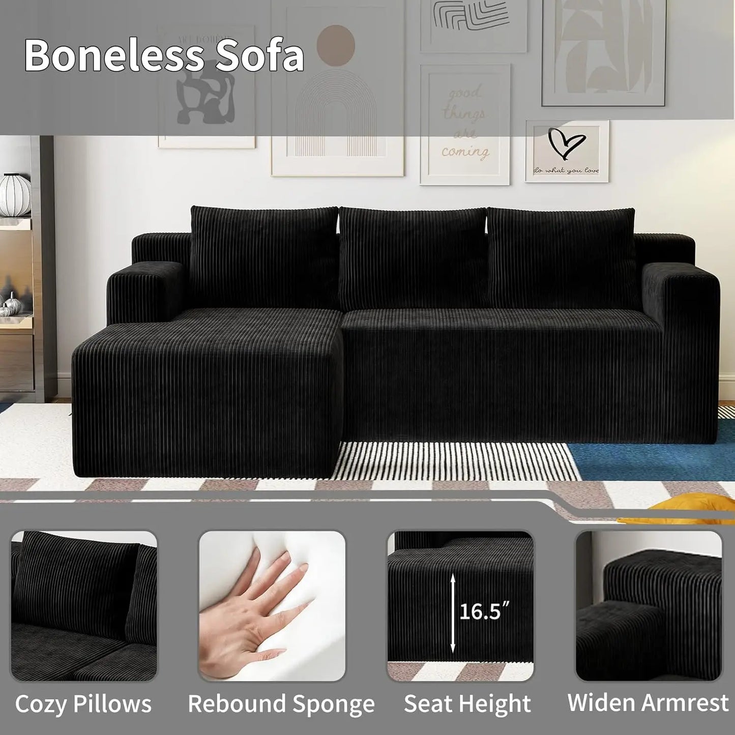 87" Cloud Couch, Boneless Couch for Living Room, Modular Sectional Sofa with Deep Seat, Small Couches for Small, Customized