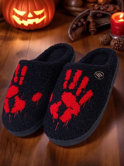 Halloween Palm Plush Slippers Warm Slip-on House Shoes Comfortable Flat Thermal Slippers Fluffy Home Slippers for Autumn Winter
