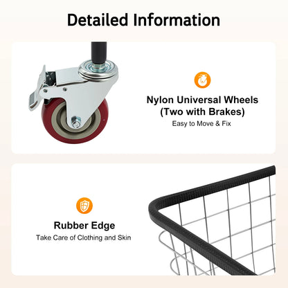 Large Capacity 110 Lbs Steel Wire Laundry Cart, 20*8*15.7in Laundry Basket with Wheels, Commercial Laundry Basket Cart