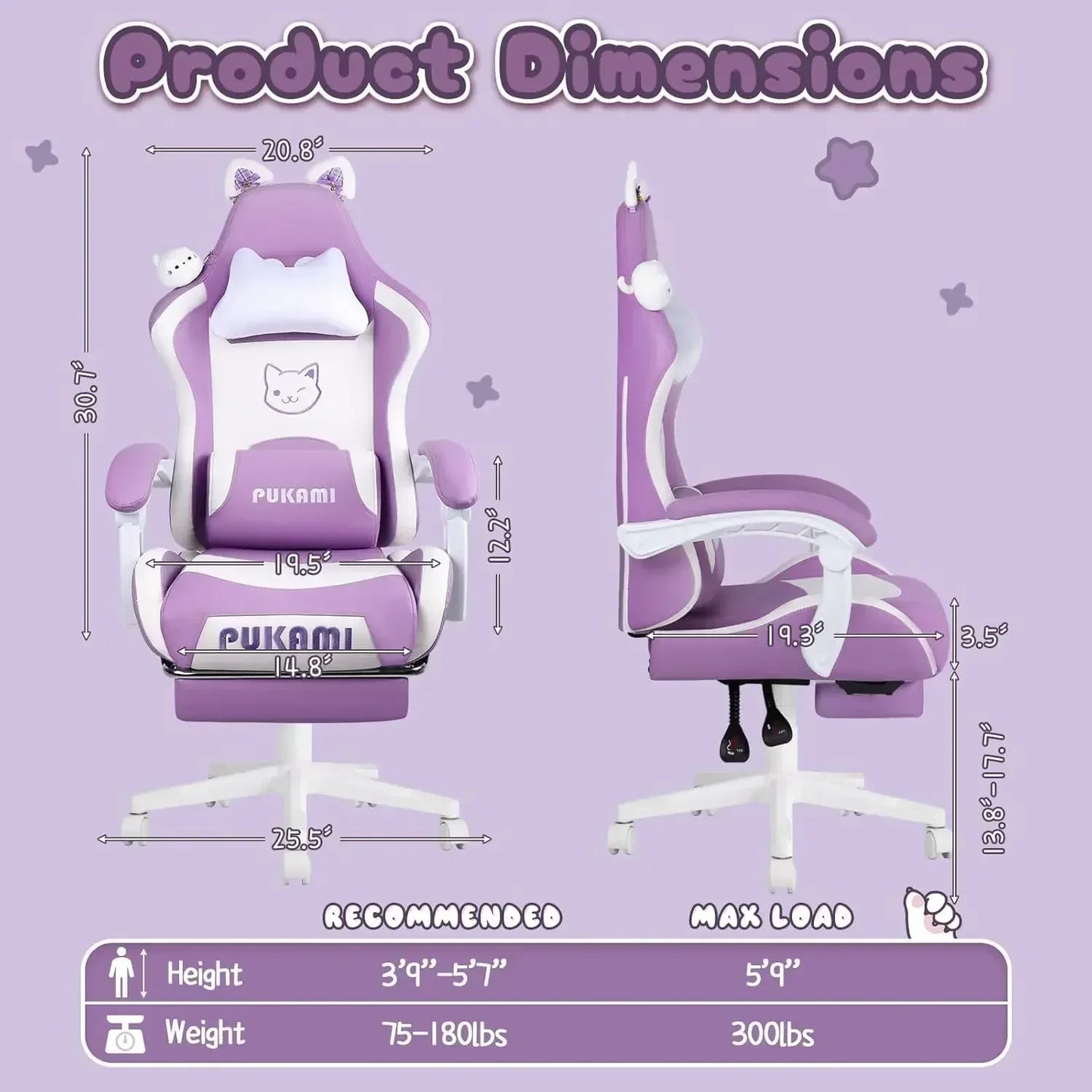 [New Arrival!Free Shipping!]Gaming Chair Cute with Cat Ears,Ergonomic Computer  for Girl  Footrest and Headrest,Comfort