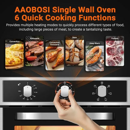 AAOBOSI Wall Oven, 24-inch Single Wall Oven, 2.5 cu. ft. Built-in Convection Electric Oven, Mechanical Knob Control Timer