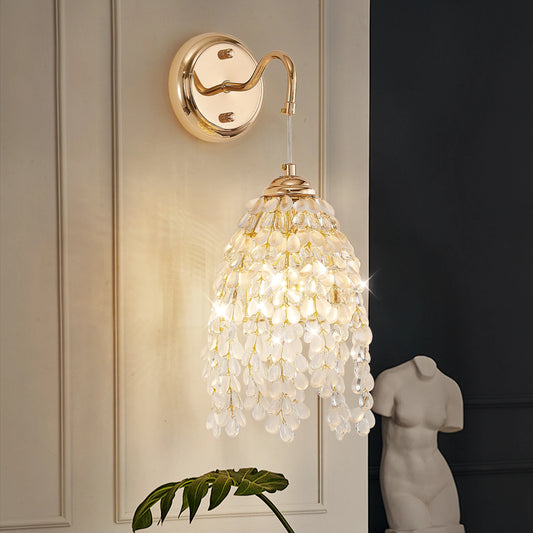 ARLGSITE Luxury Set of 2 Gold Frame and Crystal Grape-Shaped Bead String Wall Sconces , Elegant Hanging Light Fixture (No Bulb)