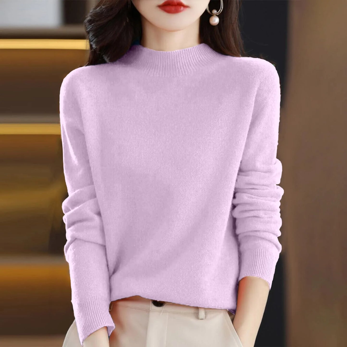 100% Pure Wool Half-Neck Pullover In Autumn And Winter New Cashmere Sweater Women'S Casual Knit Top Warm Jumper Tops 17 Colors