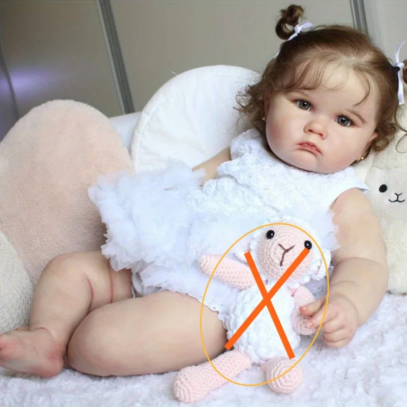 1PC lifelike 24-inch realistic reborn doll with 3D painted skin and soft vinyl limbs - a white dress for a child girl