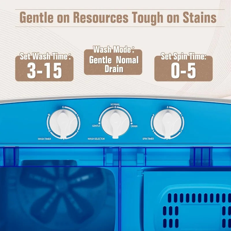 INTERGREAT Portable Waher and Dryer, 12.1lbs Mini Small Washing Machine Combo with Spin Dryer, Compact Twin Tub Laundry Washer