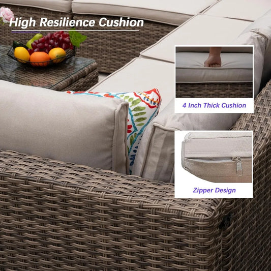 7 Piece Patio Furniture Set, Outdoor Couch Set—All-Weather Outdoor Furniture Sectional w Water Resistant Thick Cushions