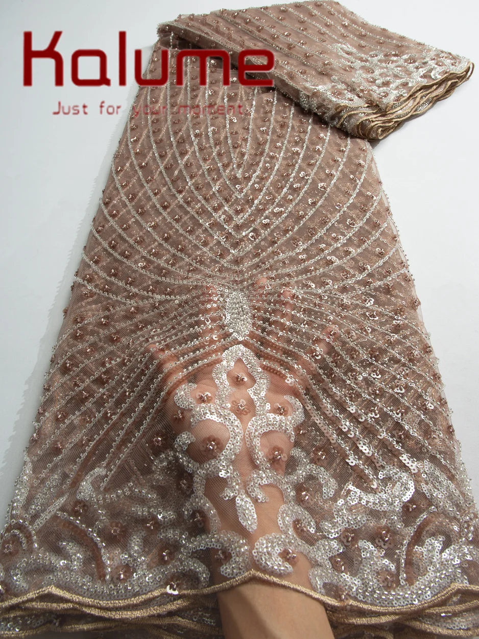 Kalume Lace 2025 African Beaded Tulle Lace Fabric Soft High Quality Mesh Net Lace Fabric with Sequins For Sewing Wedding F4500