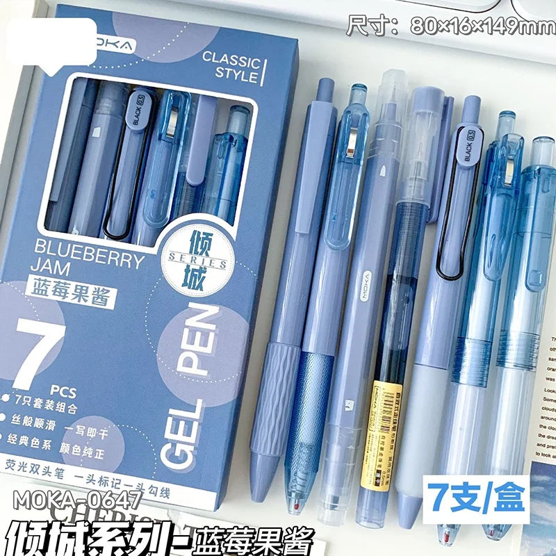 7Pcs/Box Minimalist Transparent 0.5mm Gel Pens Fashion Office Signature Pen Creative Multifunction School Supplies
