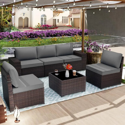 Patio Furniture Sets 6 Pieces Patio Sectional Outdoor Furniture Patio Sofa Chairs Set All Weather PE Rattan Wicker Couch Conver