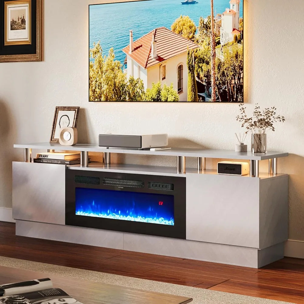 36" Electric Fireplace Integrated TV Stand - 70" 2-Tier Console for TVs up to 80", Ideal for Living Room Settings