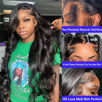 200 Density Body Wave Black Wigs Human Hair 30 Inch 13x6 Hd Lace Frontal Raw Human Hair Wig Brazilian 13x4 Lace Front Human Hair