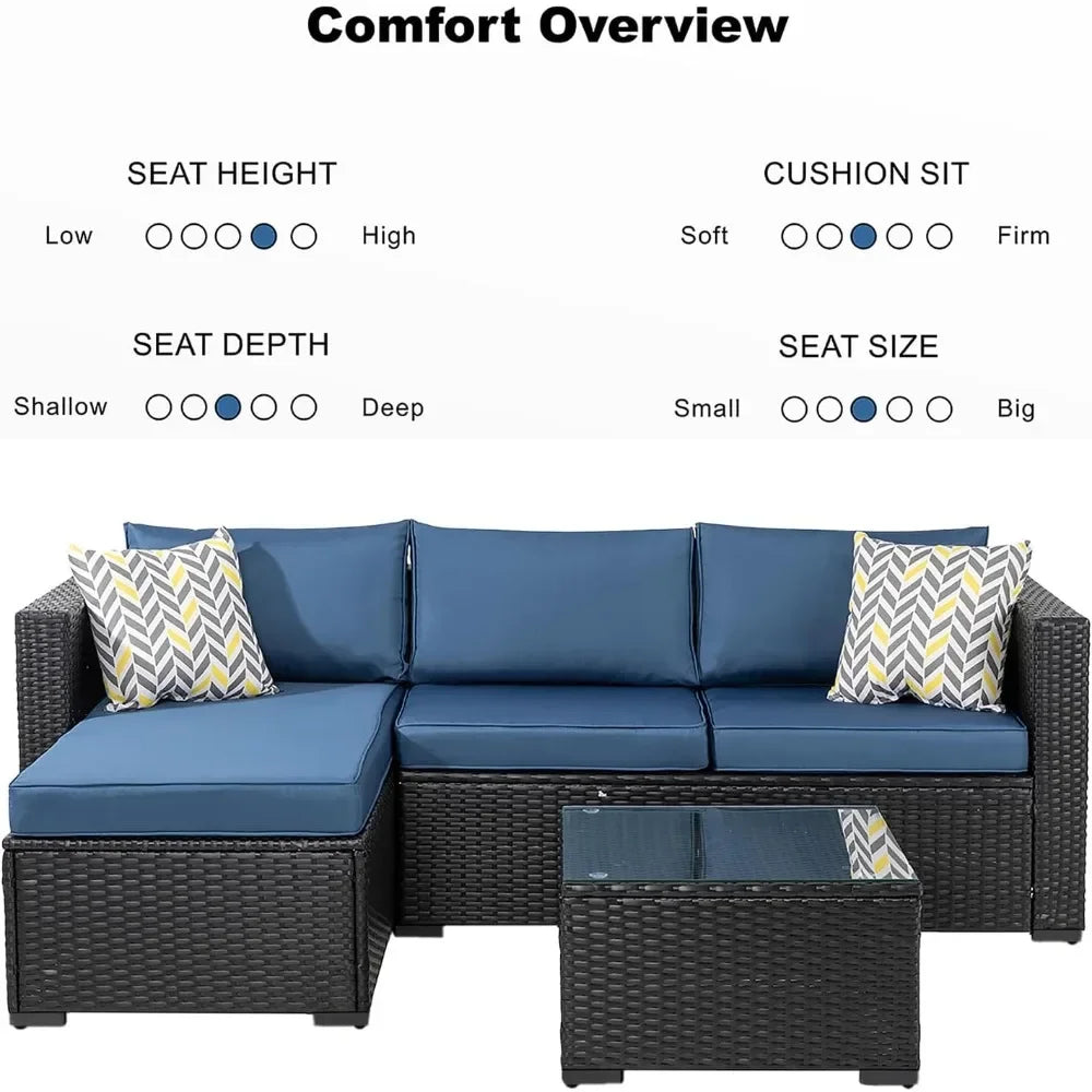 Bestseller5 pieces patio furniture sets, wicker outdoor sectional furniture with glass table and cushions, rattan patio conversa