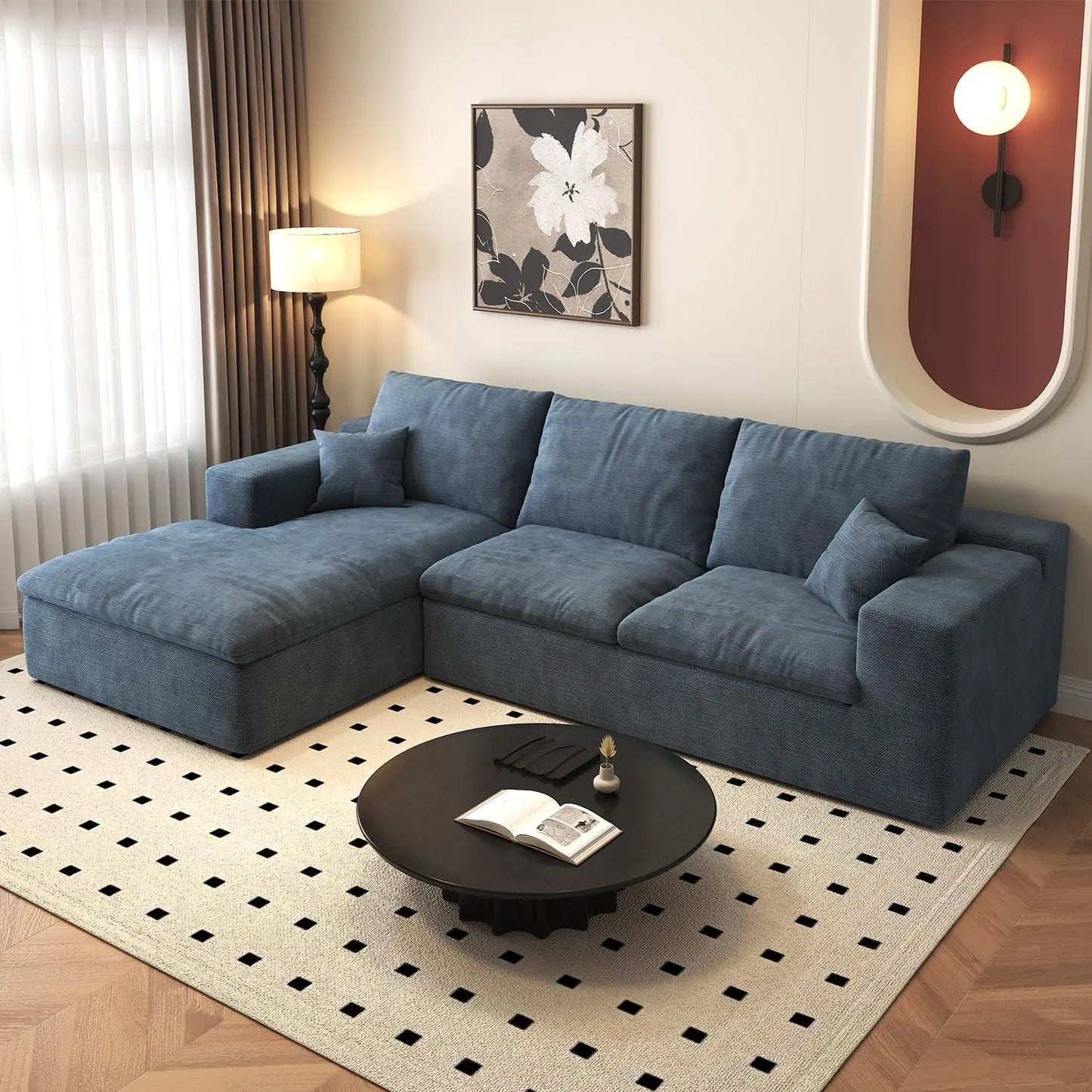 107'' L-Shaped Modern Modular Sectional Sofa Cloud Couch 4-Seat Chenille Deep-Seat Living Room Couch with Pillow Customized