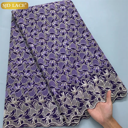 SJD LACE African Nigerian Cotton Lace Fabrics 5Yards 2025 High Quality Embroidery Swiss Voile Lace for Women Party Dresses 4370