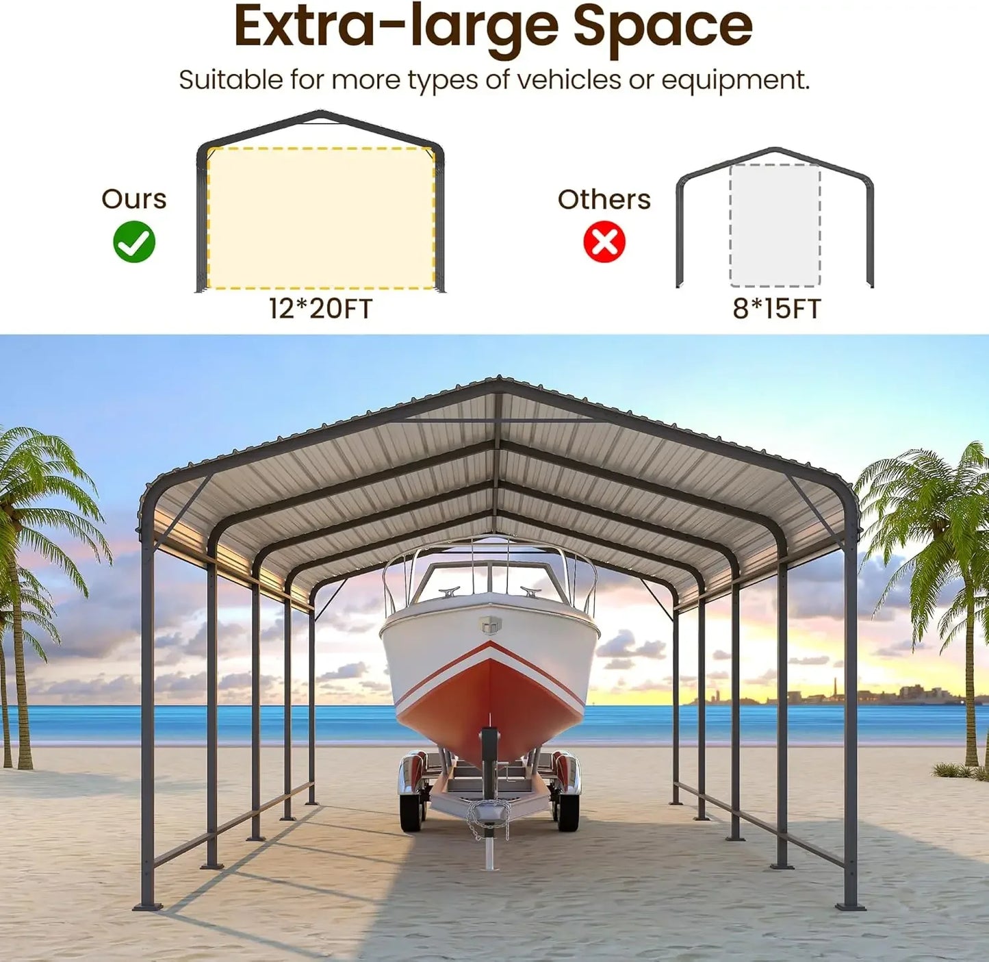 12x20FT Metal Carport, Heavy Duty Carport Canopy with Reinforced Frame and Base for All-Weather, Outdoor Garage