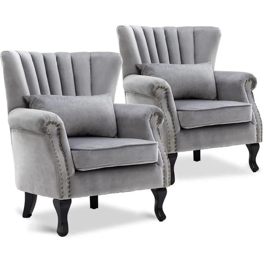 Accent Reading Arm Chairs Set of 2 Midcentury Modern Comfy Corner Sofa Chair, Wingback Waiting Room Club Chair with Tufted Back