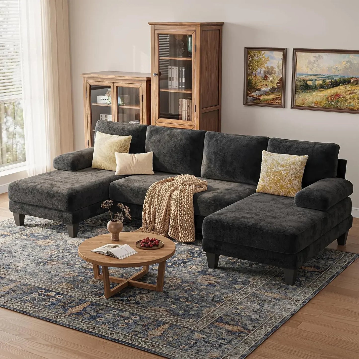 Sectional Couches for Living Room | 112 Inch U-Shaped Sectional Couch | 4 Seat Sofa Set with Double Chaise for, Customized