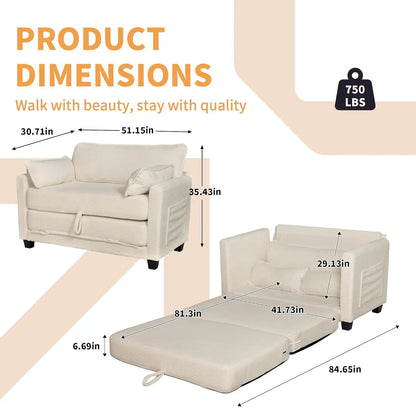 Convertible Sofa Bed, 2-in-1 Corduroy Sleeper Couch, 2-Seater Pull-Out Couch Bed with Side Storage Pocket, Solid, Customized